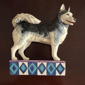 Jim Shore Husky Figurine with Blue and Purple Accents